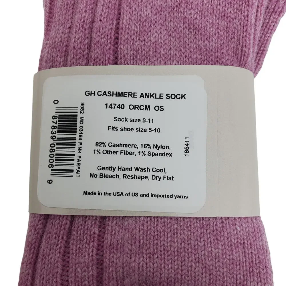 Soft Ribbed 82% Cashmere Ankle Socks Sz 9-11 Warm‎ Cozy Garnet Hill Pink Parfait